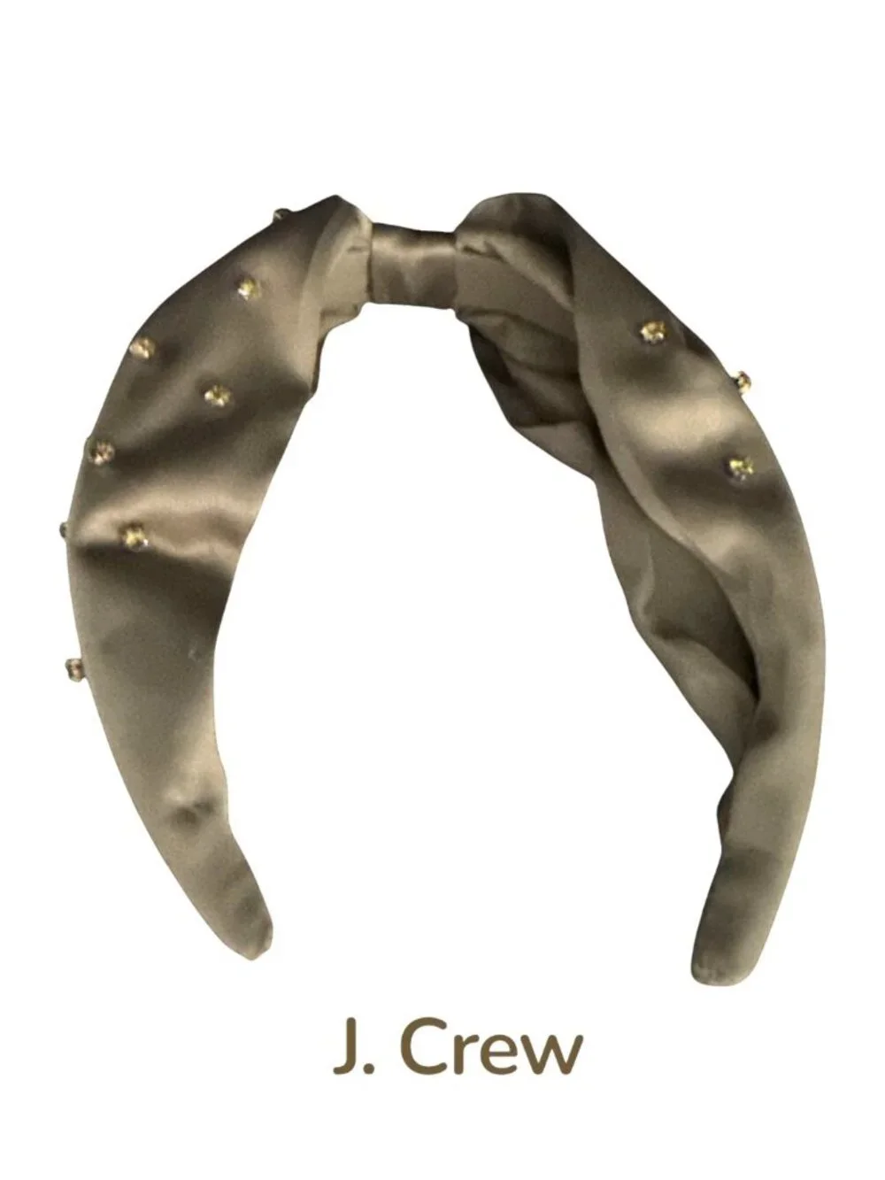 NWOT J. Crew Olive Green Taupe Beaded Rhinestones Knot Headband Satin Finish